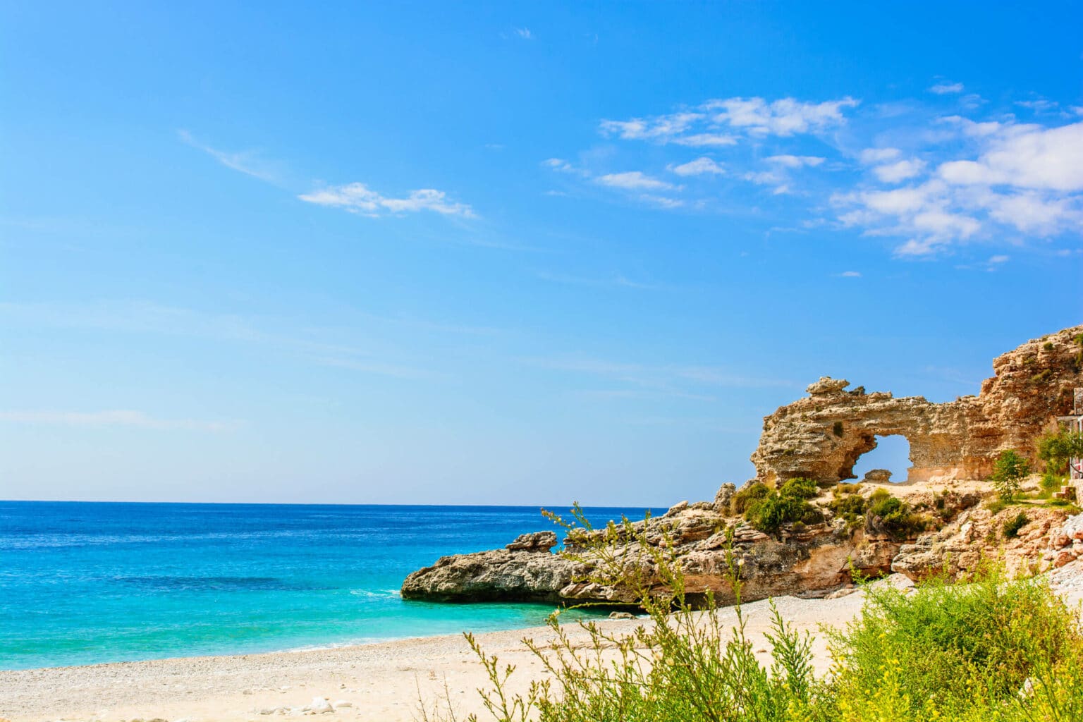 Ionian sea, sandy beach in Dhermi, Albania