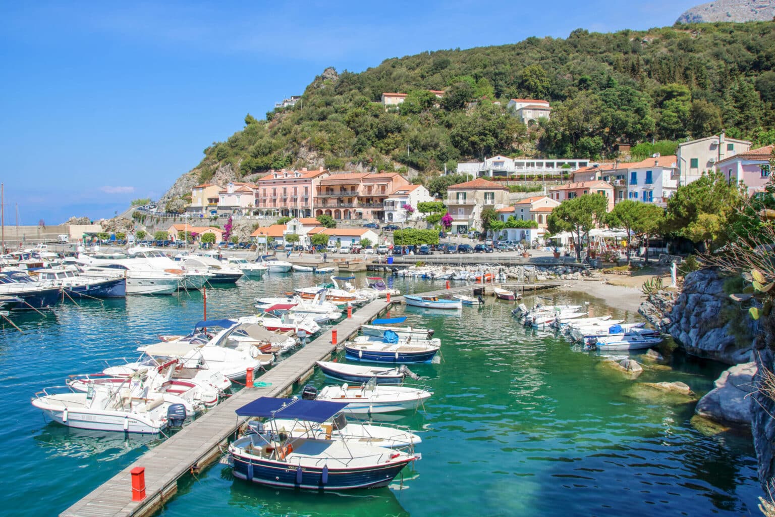 Sunny day at the little port of Maratea, Basilicata, Italy