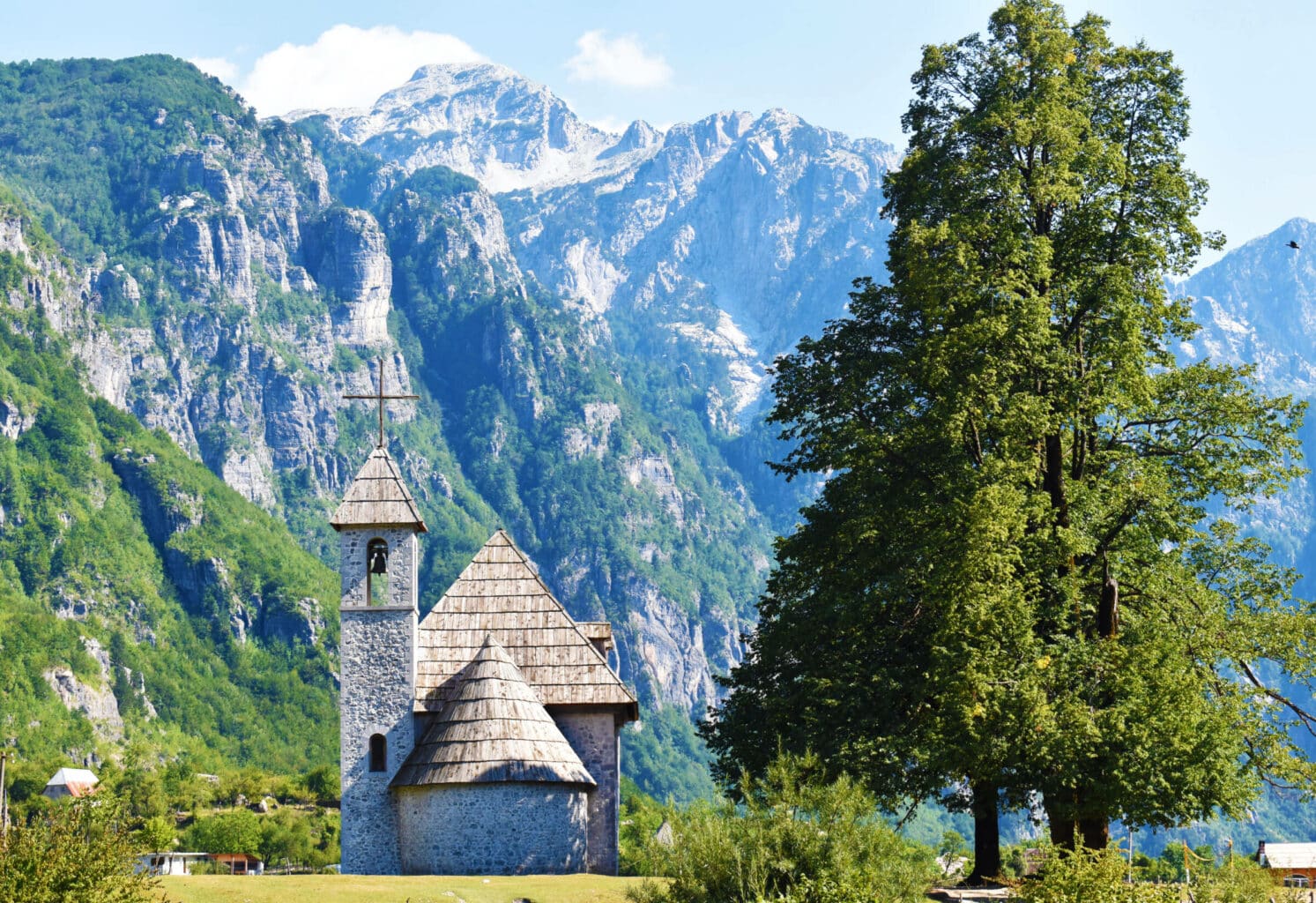 Small village of Theth lost in the Albanian Alps