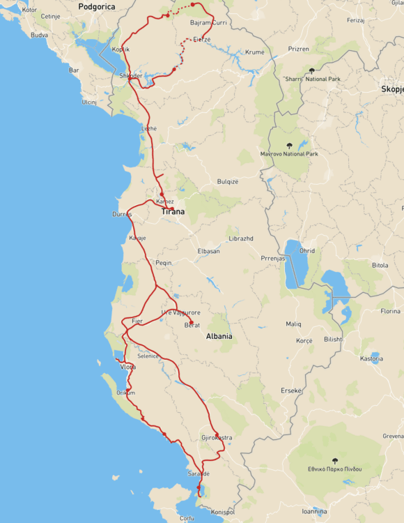 Map road trip, Albania